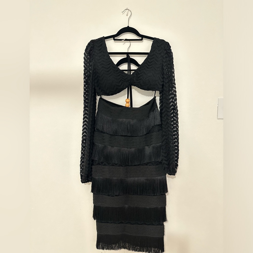 Fringe Skirt Set Black